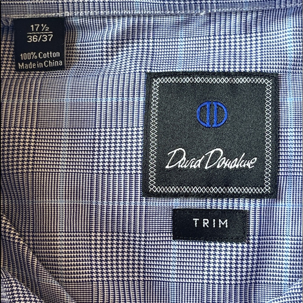 David Donahue Men's 17.5 36/37 Button Front Trim Fit Long Sleeve Shirt Blue